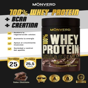 Whey Protein + BCAA + Creatina – Chocolate 750 gramos (Monverd)