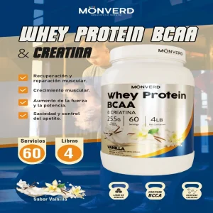 Whey Protein + BCAA + Creatina – Vainilla 4 Libras (Monverd)