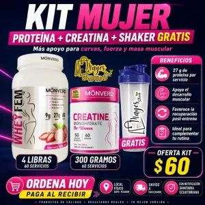 KIT FITNESS FEM 1 PROTEINA FEM 4LB + 1 CREATINA + 1 SHAKER