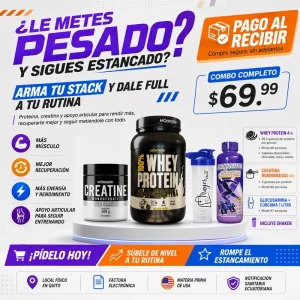 KIT FITNESS 1 PROTEINA 4LB + 1 CREATINA 300 GR + 1 GLUCOSAMINA 1 LT + 1 SHAKER